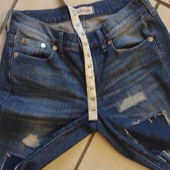 Madewell Slim Boyfriend Jean distressed patchwork raw hem blue denim size 24 - Picture 13 of 13